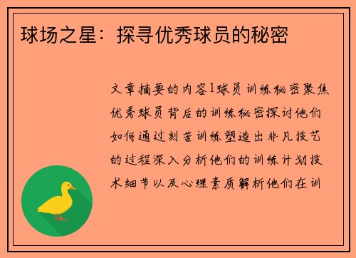 球场之星：探寻优秀球员的秘密